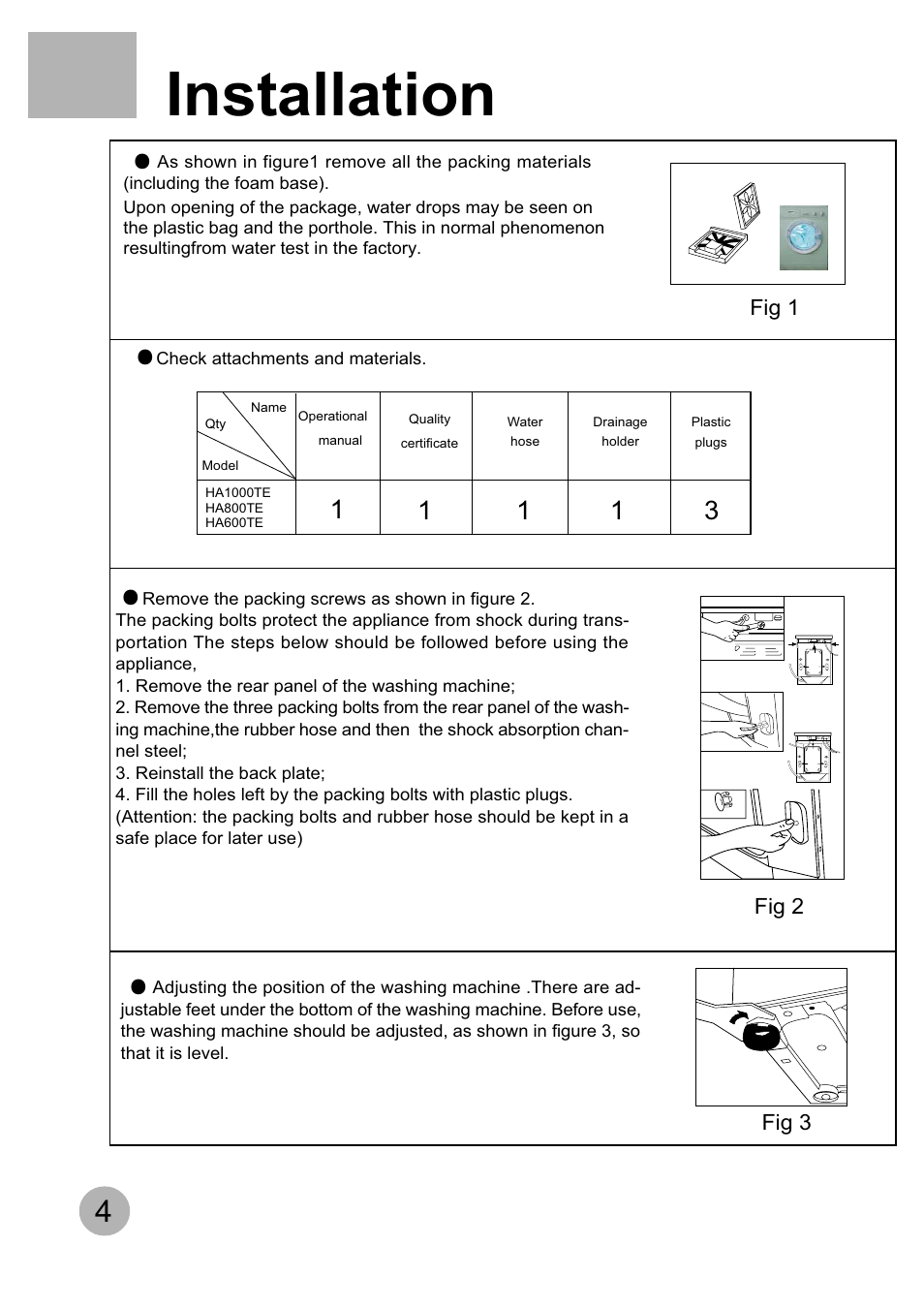 Installation | haier HA1000TE User Manual | Page 6 / 18