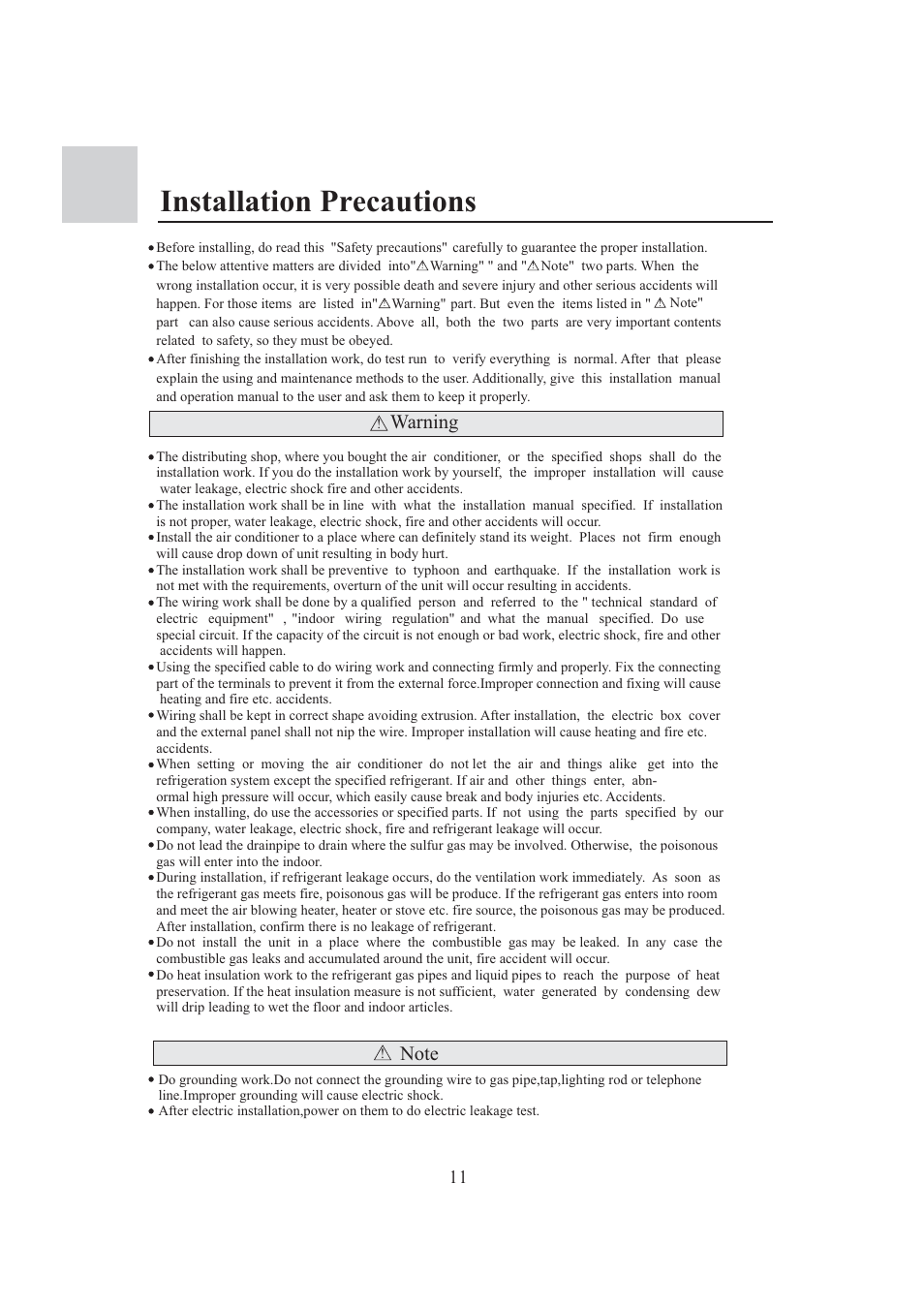 Installation precautions, Warning | haier 0010573573 User Manual | Page 13 / 22