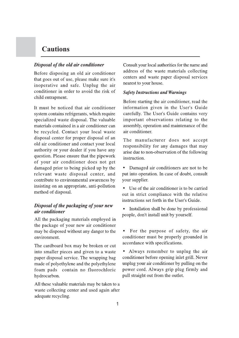 Cautions | haier 0010573573 User Manual | Page 3 / 22