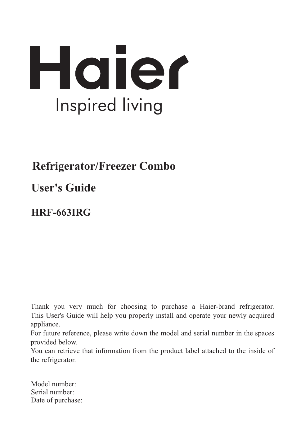 haier REFRIGERATOR / FREEZER COMBO HRF-6631RG User Manual | 44 pages