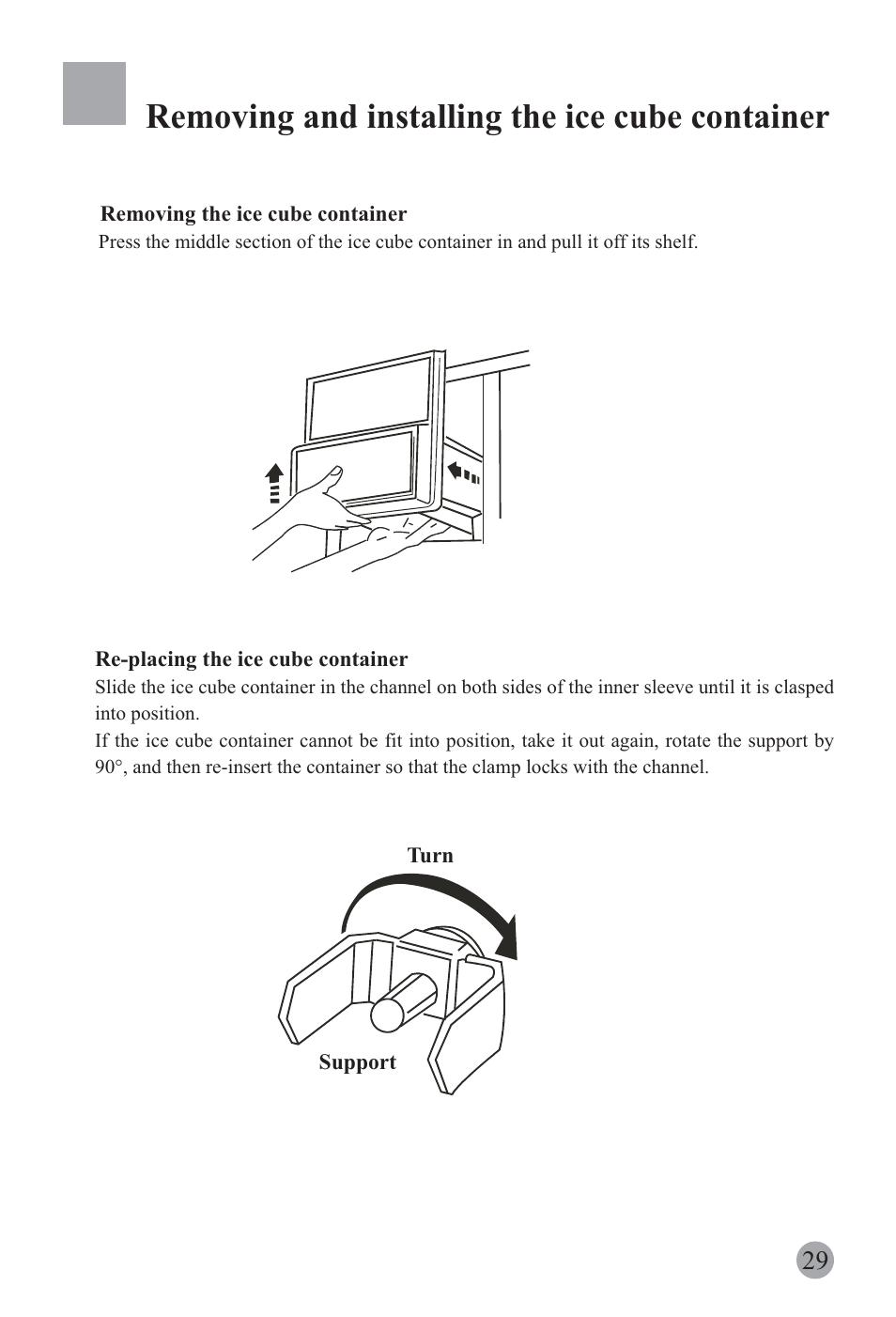 Removing and installing the ice cube container | haier REFRIGERATOR / FREEZER COMBO HRF-6631RG User Manual | Page 31 / 44