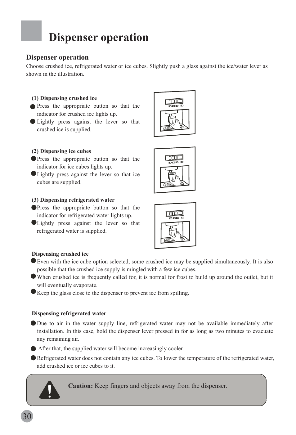 Dispenser operation | haier REFRIGERATOR / FREEZER COMBO HRF-6631RG User Manual | Page 32 / 44