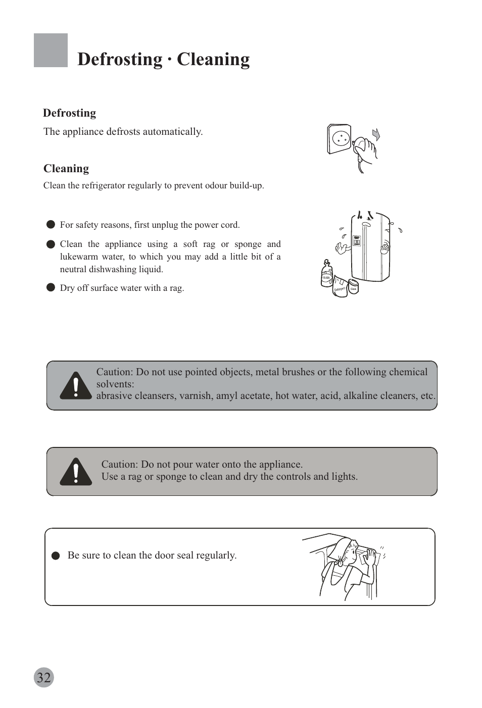 Defrosting · cleaning | haier REFRIGERATOR / FREEZER COMBO HRF-6631RG User Manual | Page 34 / 44