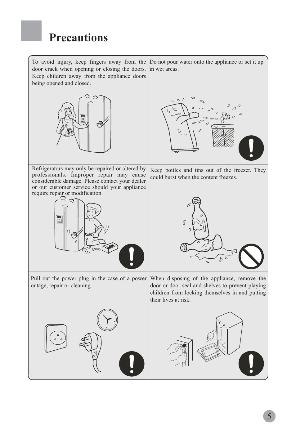 Precautions | haier REFRIGERATOR / FREEZER COMBO HRF-6631RG User Manual | Page 7 / 44