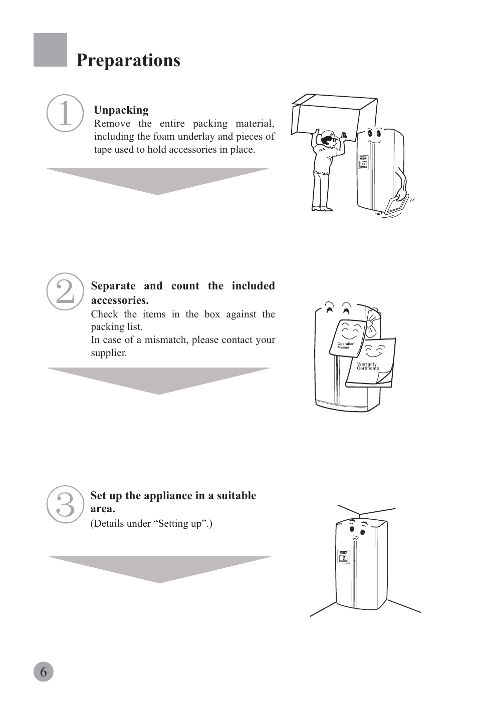 Preparations | haier REFRIGERATOR / FREEZER COMBO HRF-6631RG User Manual | Page 8 / 44
