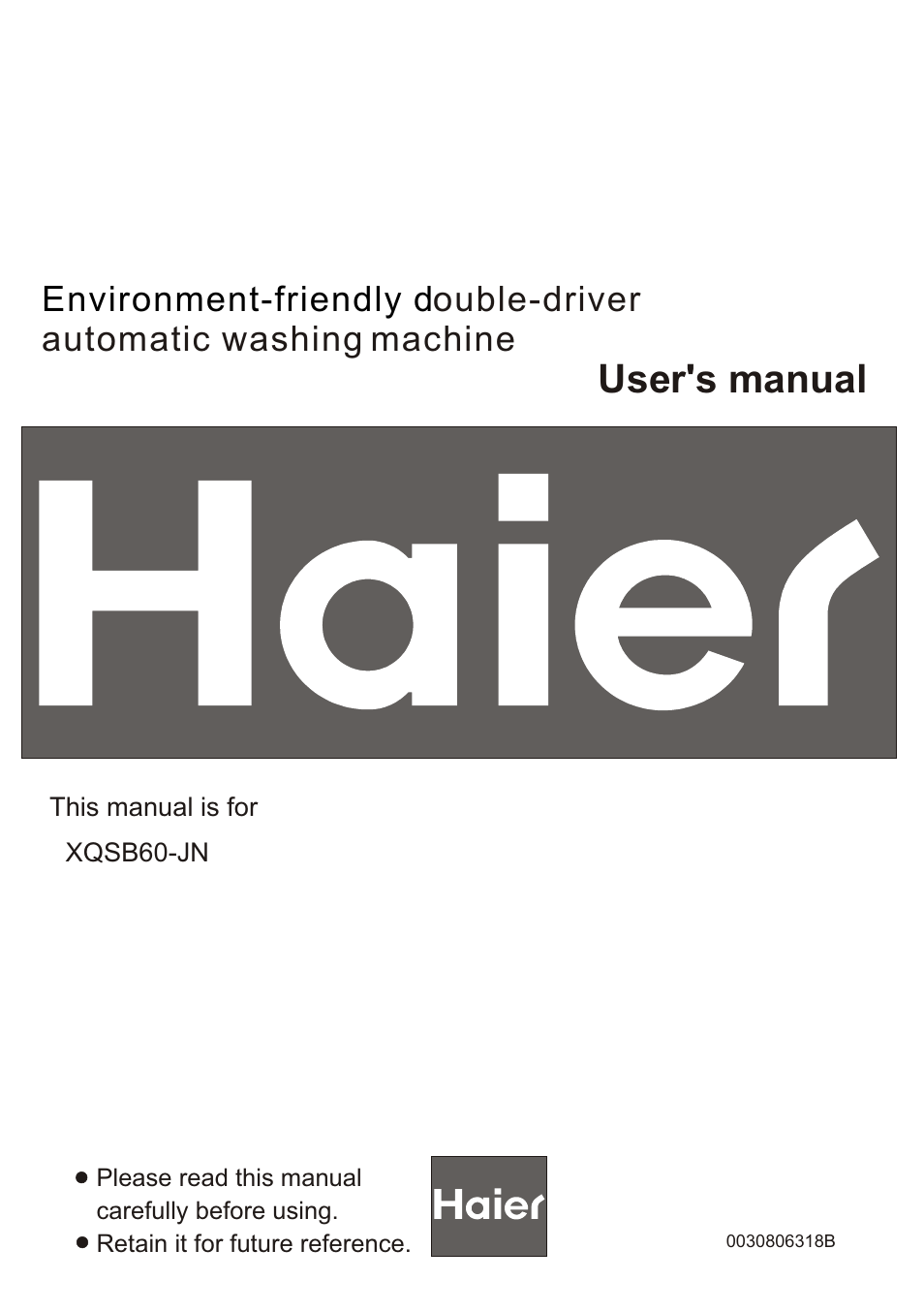 haier XQSB60-JN User Manual | 20 pages