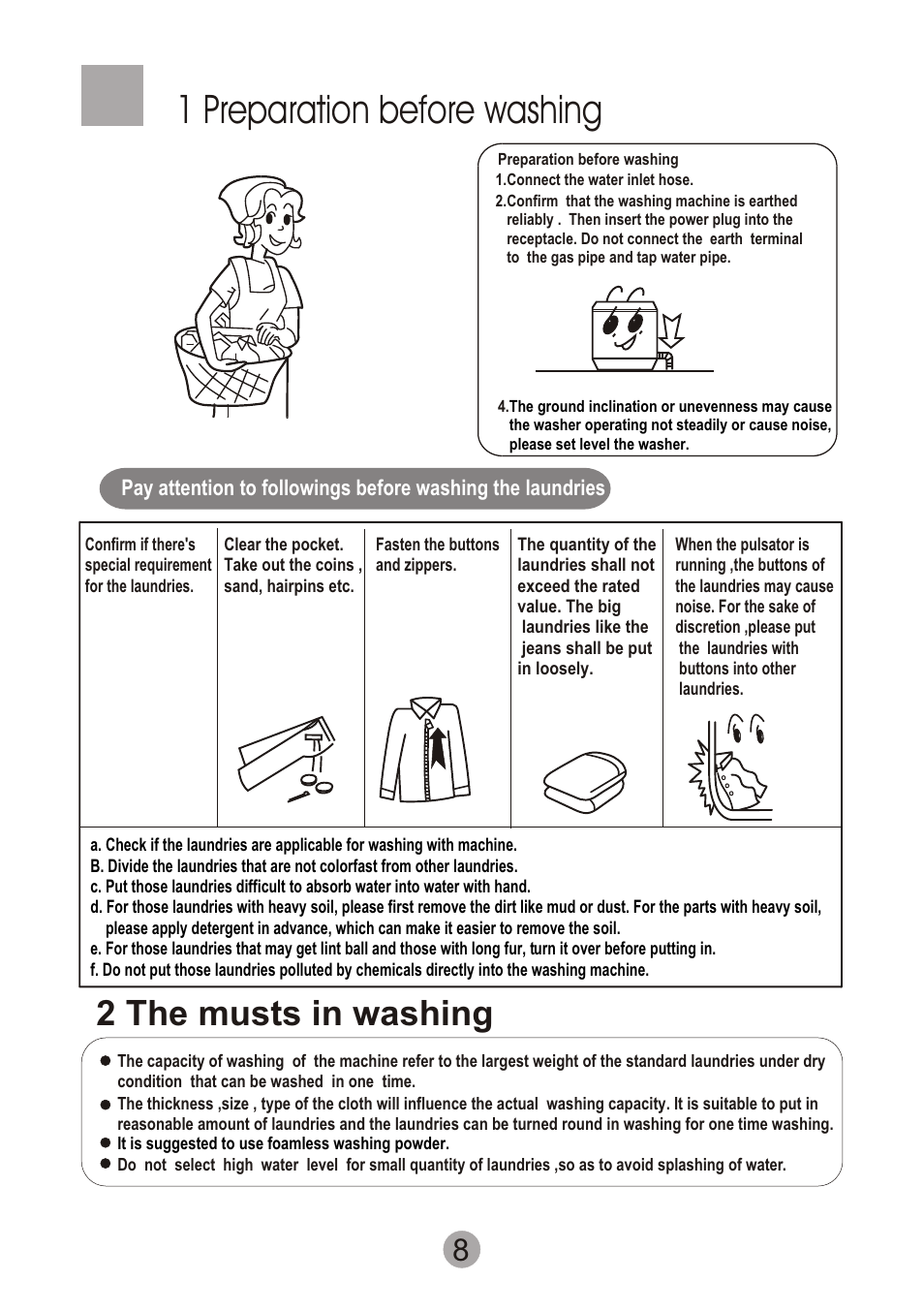 Т³гж 10, 1 preparation before washing, 2 the musts in washing | haier XQSB60-JN User Manual | Page 10 / 20