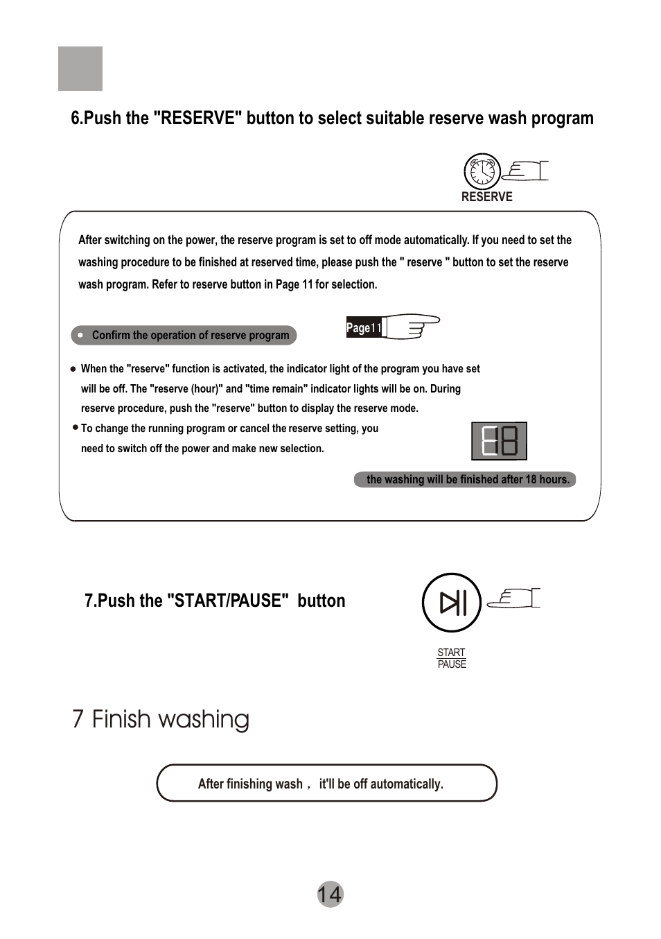 Т³гж 16, 7 finish washing, Push the "start/pause" button | haier XQSB60-JN User Manual | Page 16 / 20