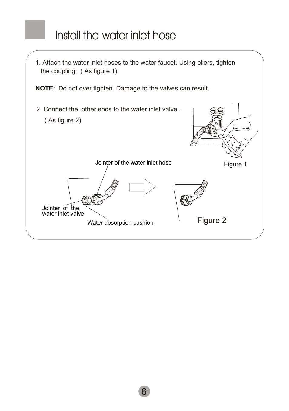 Т³гж 8, Install the water inlet hose | haier XQSB60-JN User Manual | Page 8 / 20
