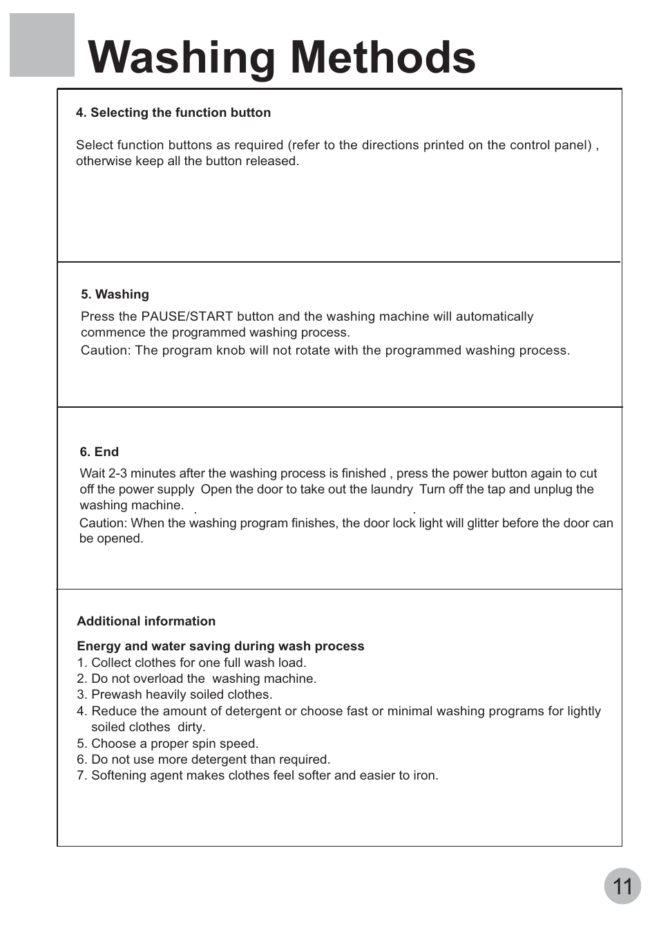 Washing methods | haier HBF855TVE User Manual | Page 13 / 18