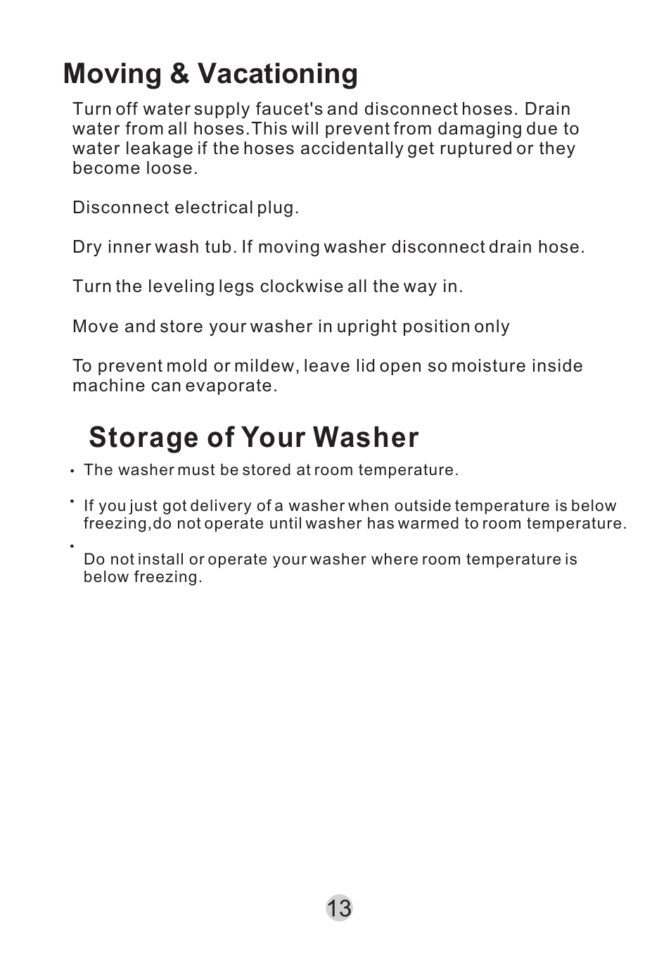 Т³гж 14, Moving & vacationing, Storage of your washer | haier HWM65TLF User Manual | Page 14 / 20