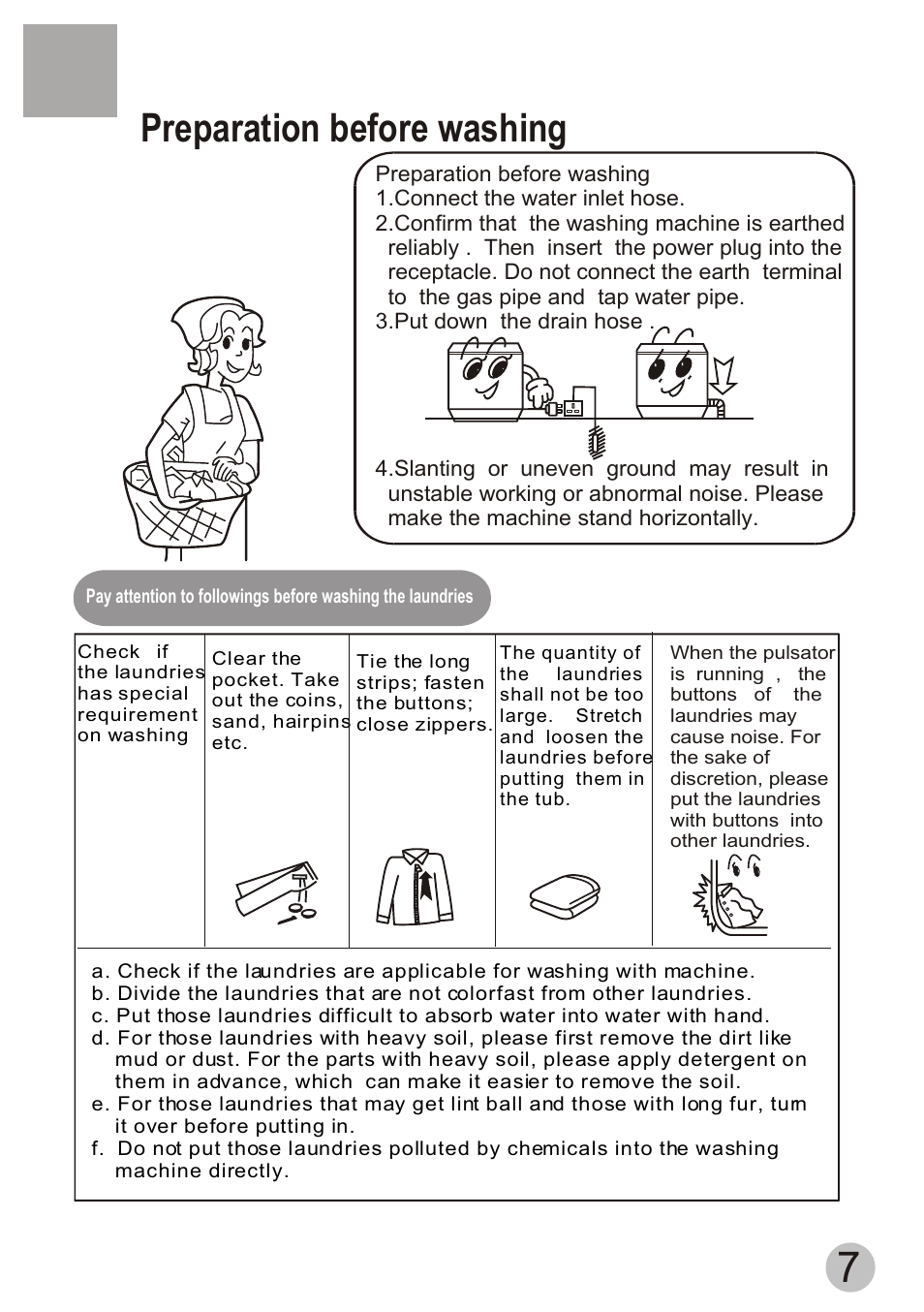 Т³гж 9, П ´ з ° ч, Preparation before washing | haier HWM80-113S-Fiji User Manual | Page 9 / 19