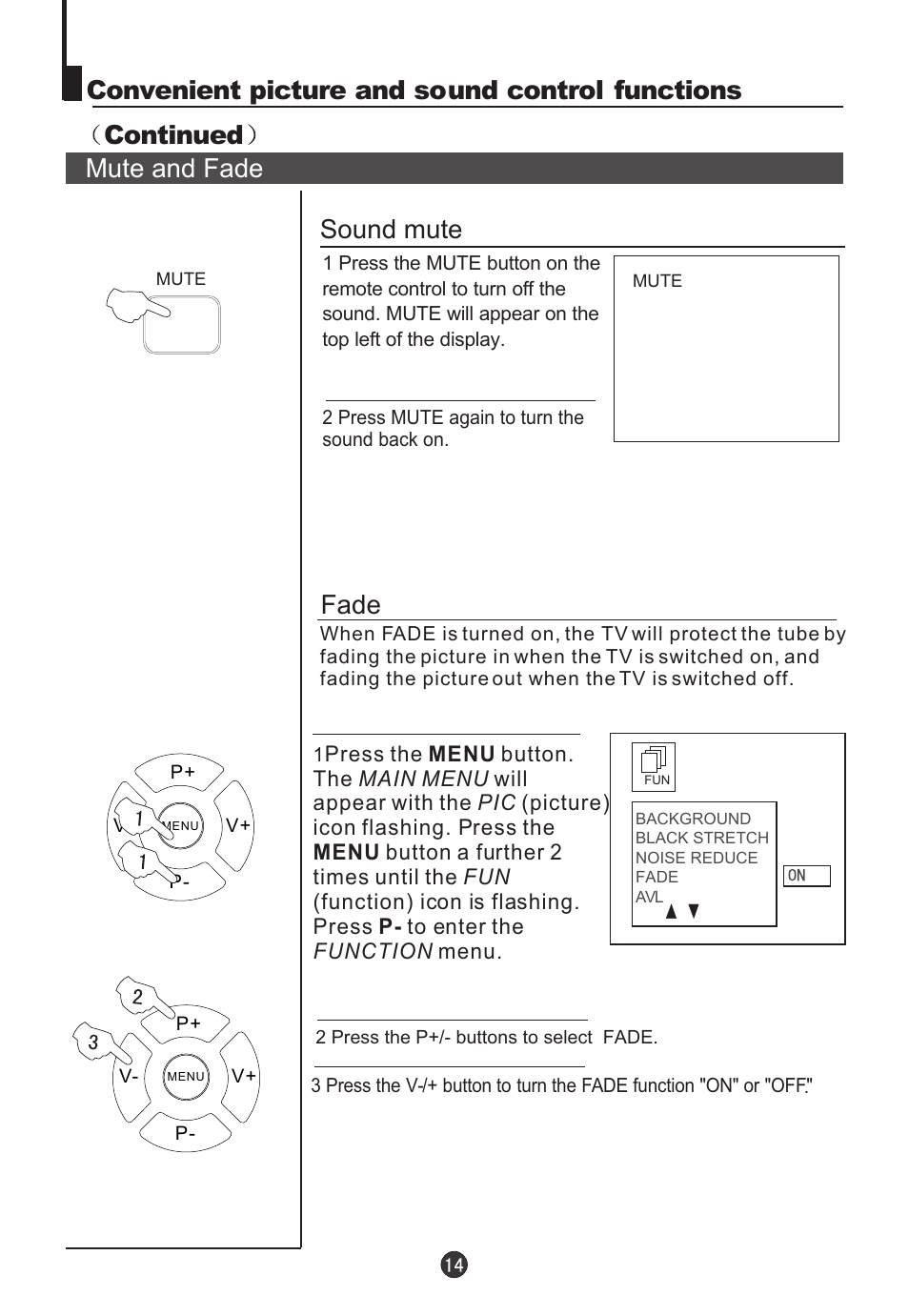 Sound mute, Mute and fade fade | haier 5115DVD User Manual | Page 16 / 35