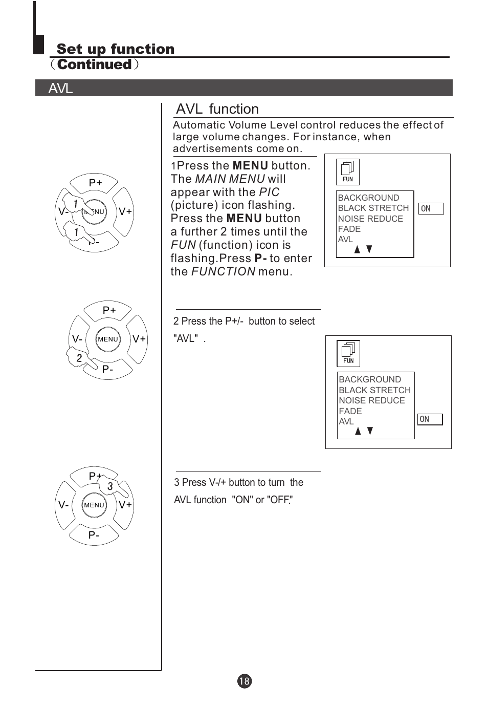 Avl set up function continued, Avl function | haier 5115DVD User Manual | Page 20 / 35