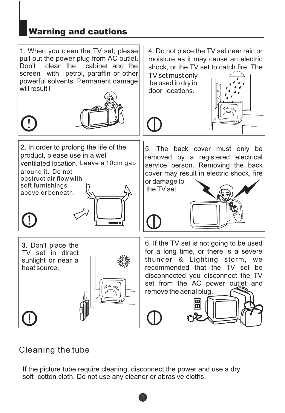 Warning and cautions, Cleaning the tube | haier 5115DVD User Manual | Page 3 / 35