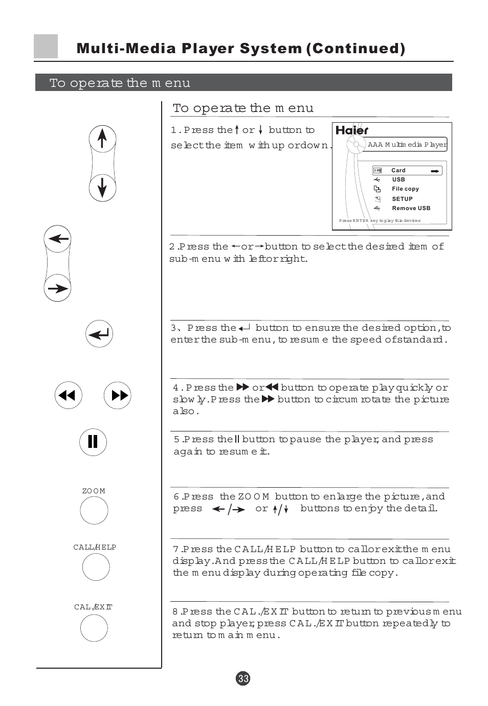 Multi-media player system (continued) | haier 29F5D User Manual | Page 34 / 45