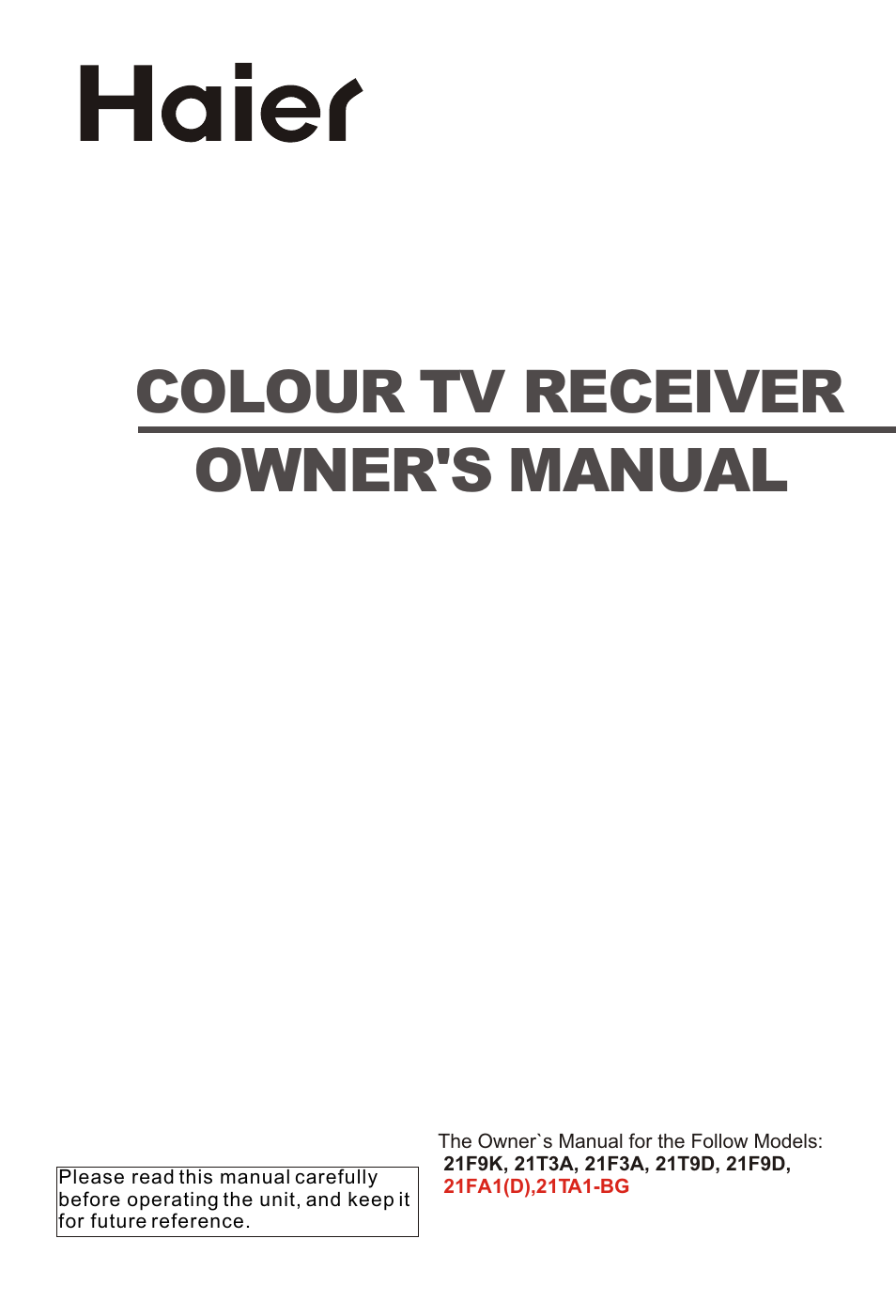 haier 21F3A User Manual | 29 pages