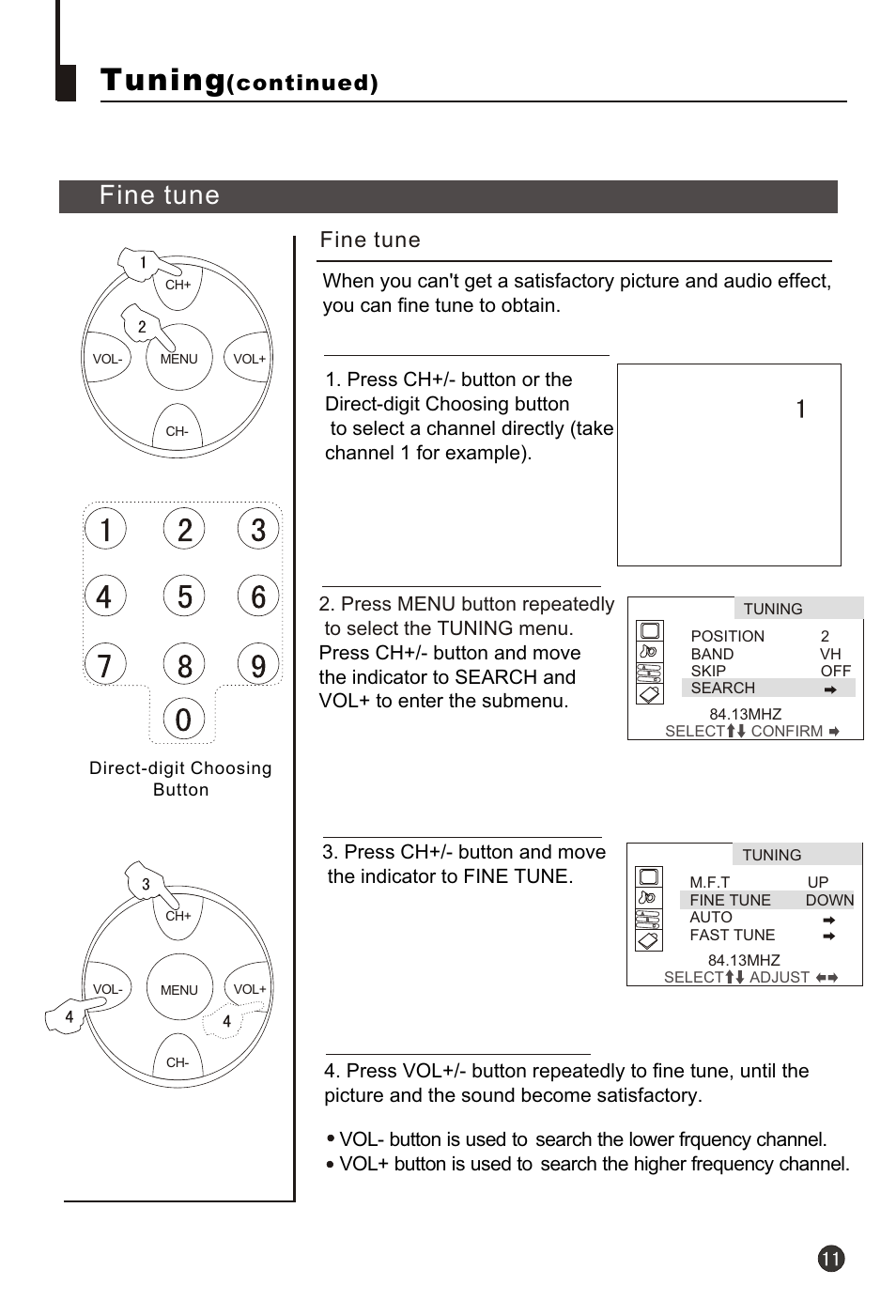 Т³гж 13, Tuning, Fine tune | Continued) | haier 21F3A User Manual | Page 12 / 29