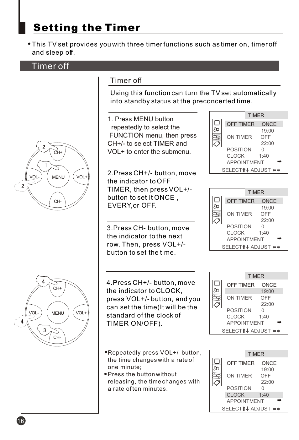 Т³гж 18, Setting the timer, Timer off | haier 21F3A User Manual | Page 17 / 29