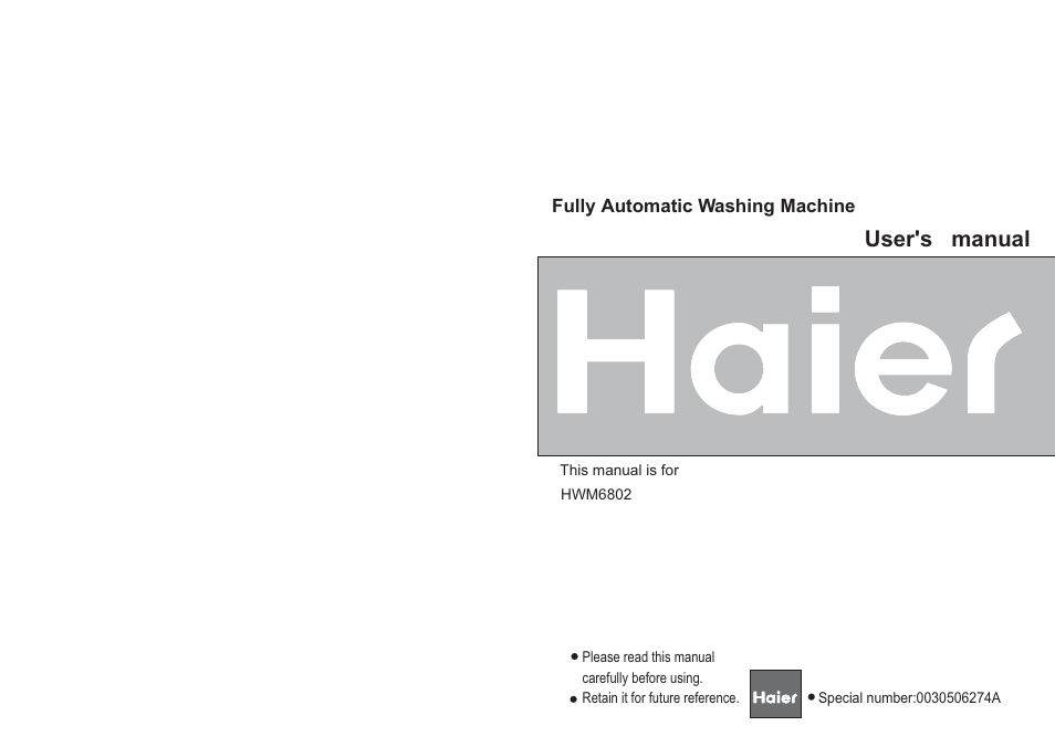 haier HWM6802 User Manual | 9 pages