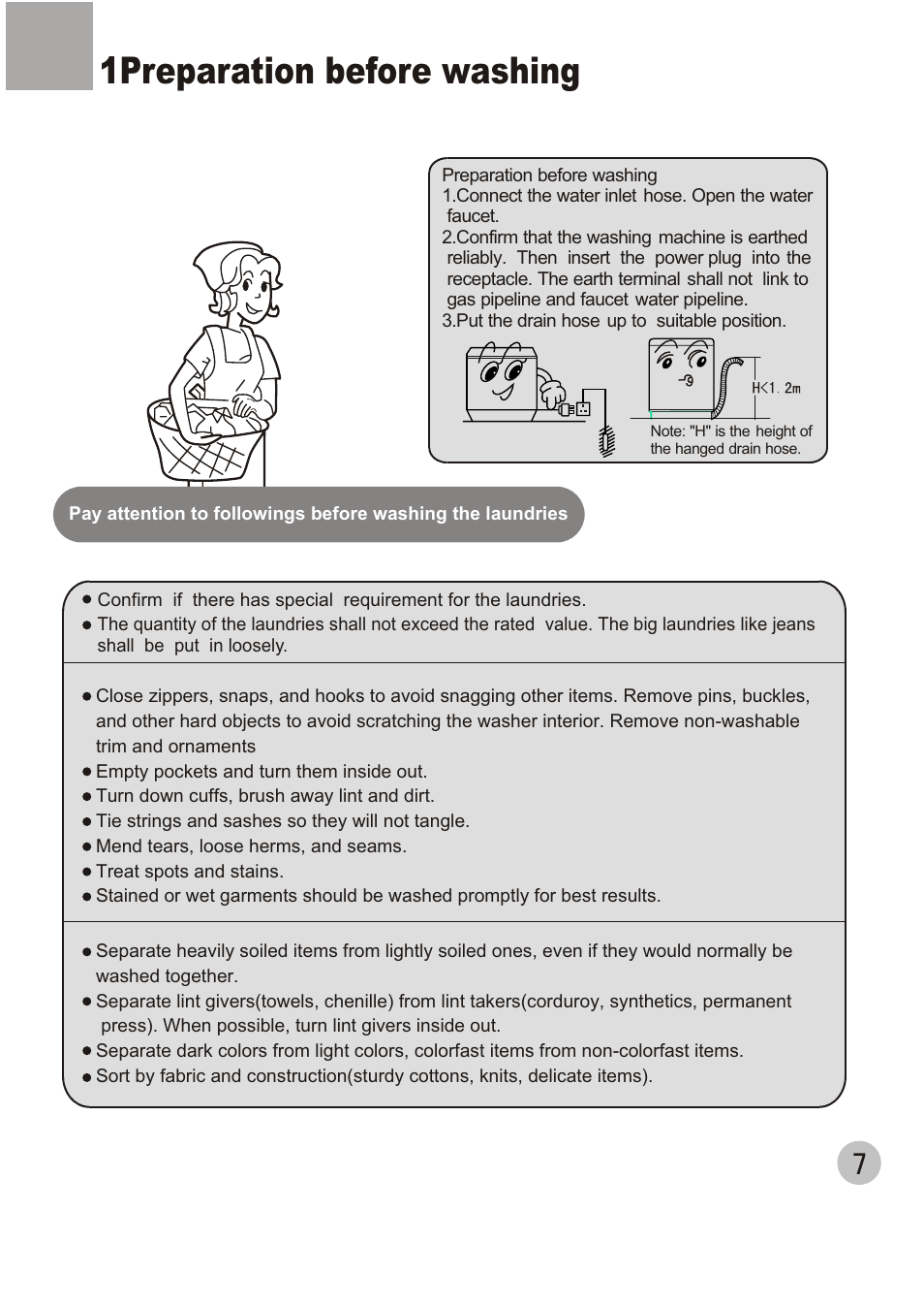 1preparation before washing | haier XQJ100-96 User Manual | Page 10 / 16