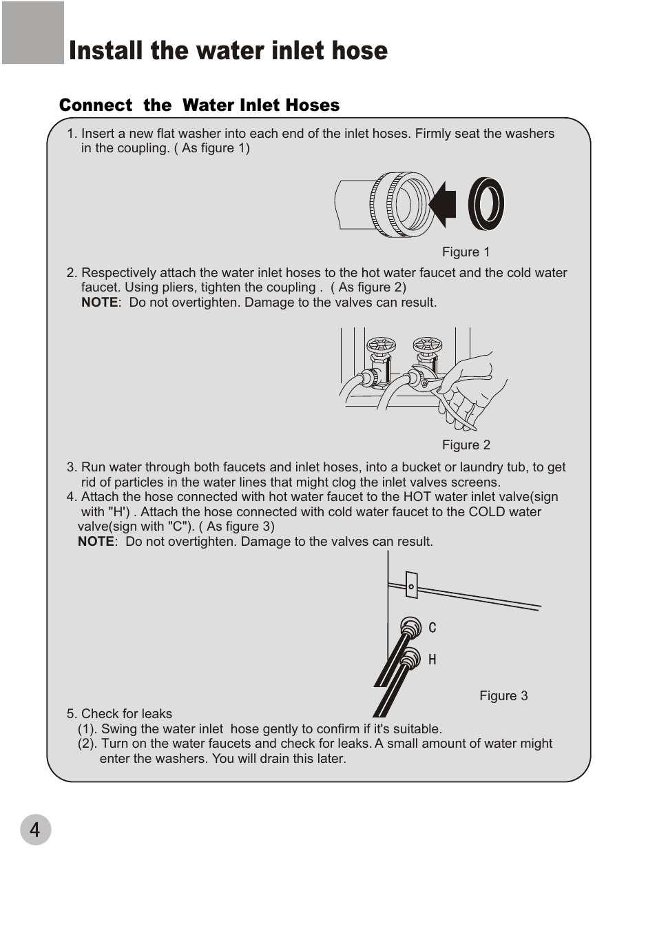 Install the water inlet hose, Connect the water inlet hoses | haier XQJ100-96 User Manual | Page 7 / 16