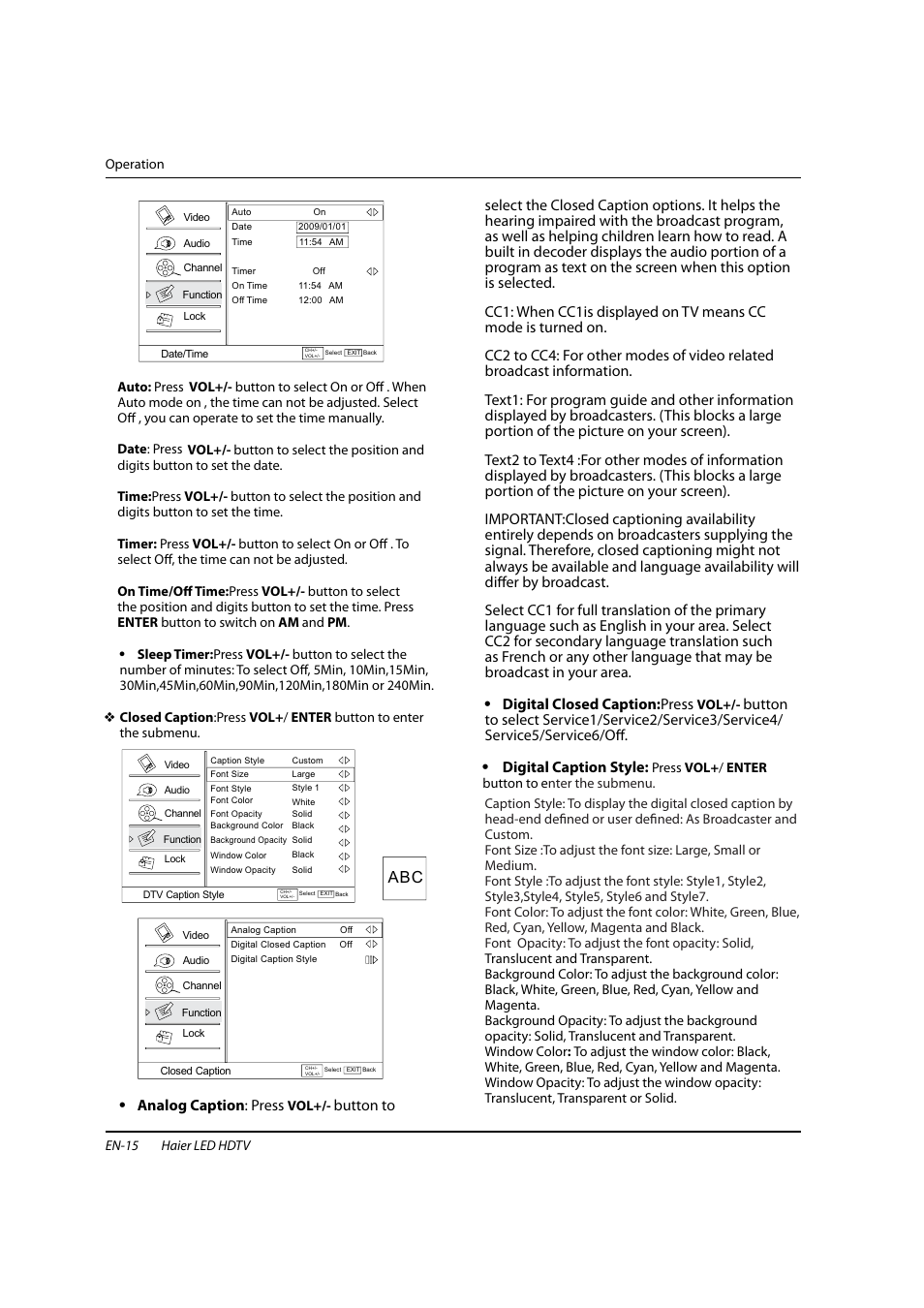 Analog caption q : press | haier HL22XSL2 User Manual | Page 16 / 24
