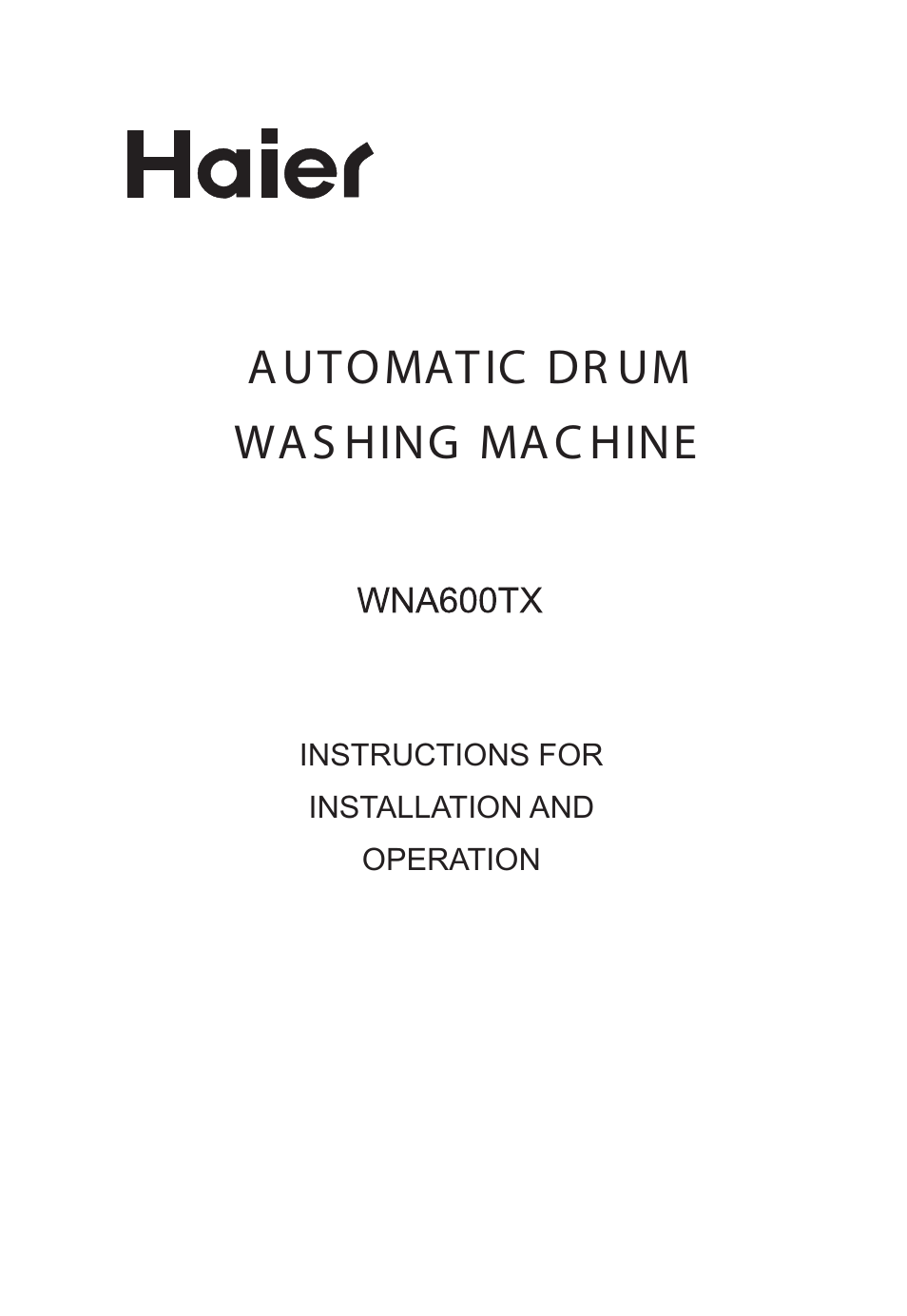haier WNA600TX User Manual | 24 pages