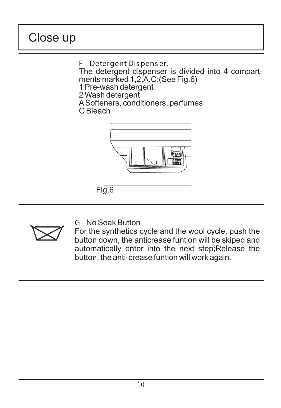 Close up | haier WNA600TX User Manual | Page 11 / 24
