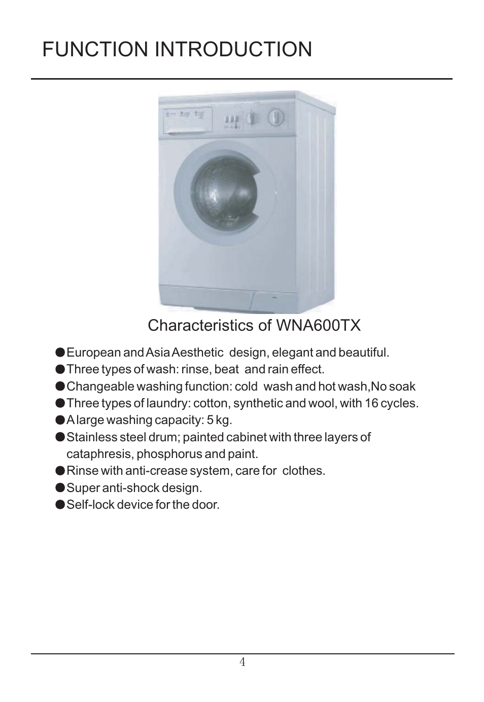 Function introduction | haier WNA600TX User Manual | Page 5 / 24