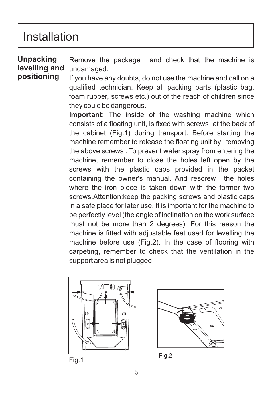 Installation | haier WNA600TX User Manual | Page 6 / 24