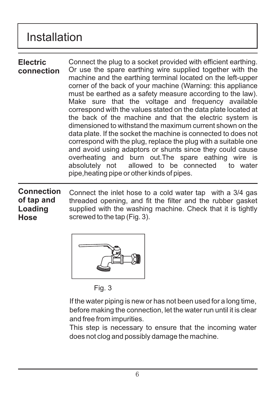 Installation | haier WNA600TX User Manual | Page 7 / 24