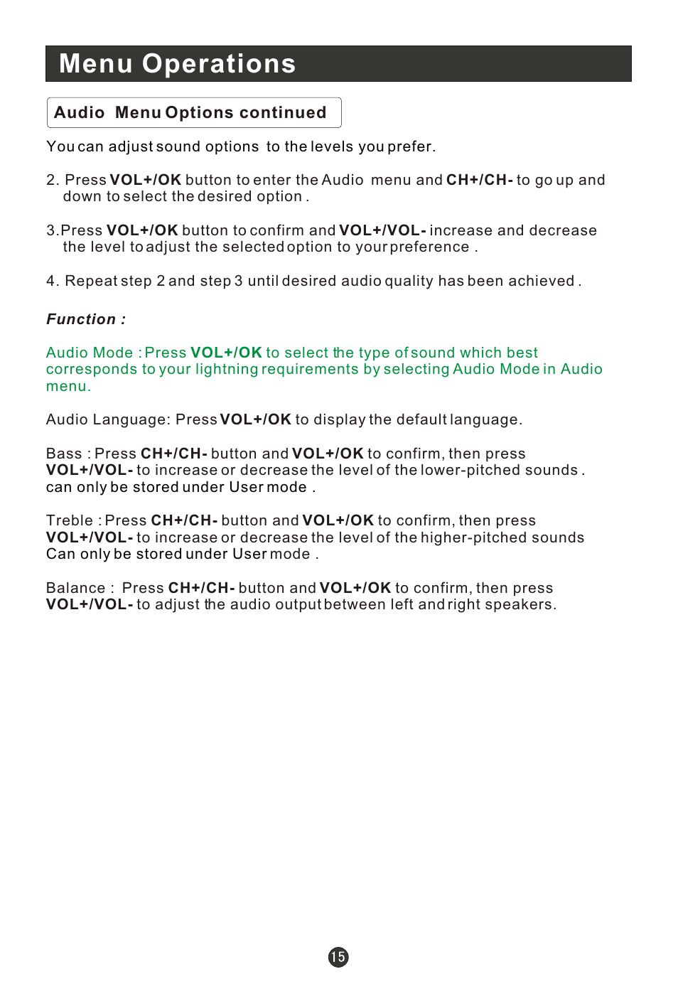 Т³гж 20, Menu operations | haier HLC22E User Manual | Page 20 / 43