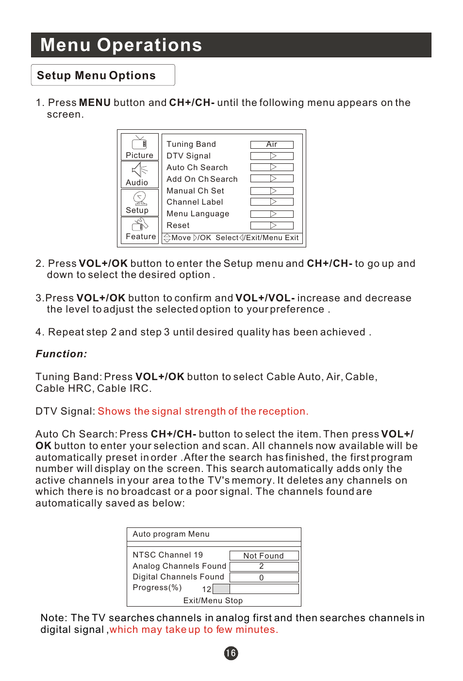 Т³гж 21, Menu operations, Setup menu options | haier HLC22E User Manual | Page 21 / 43