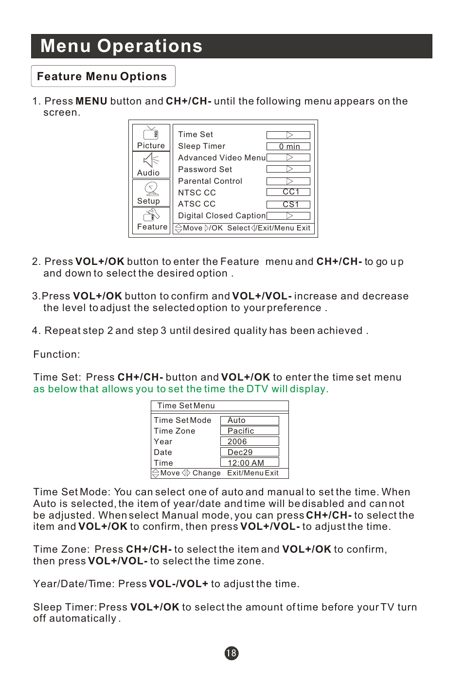 Т³гж 23, Menu operations, Feature menu options | haier HLC22E User Manual | Page 23 / 43