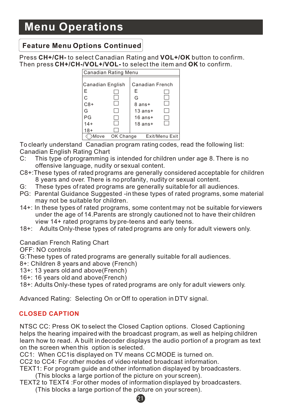 Т³гж 26, Menu operations | haier HLC22E User Manual | Page 26 / 43