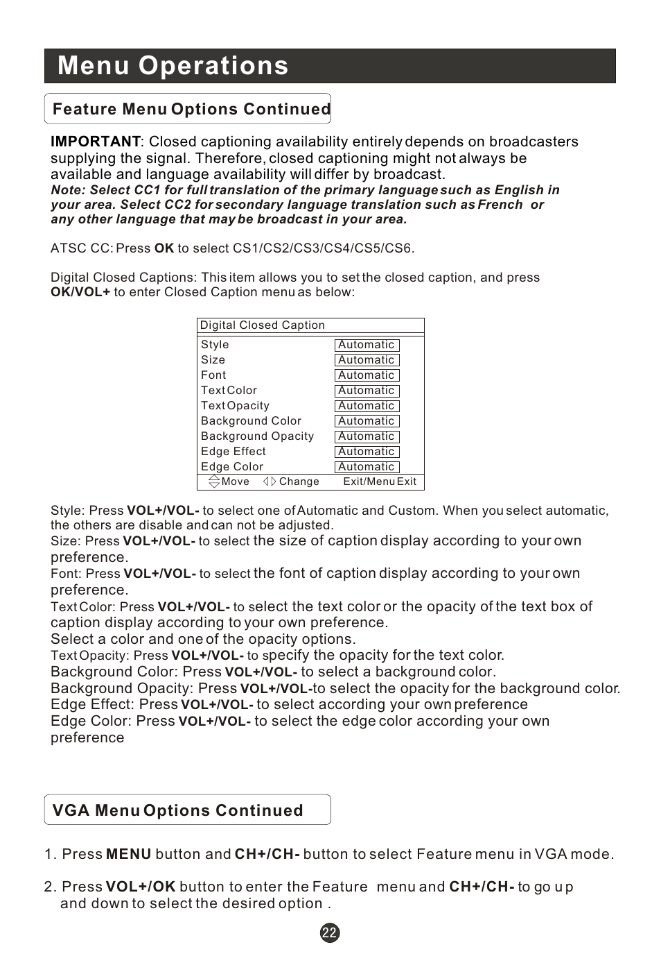 Т³гж 27, Menu operations | haier HLC22E User Manual | Page 27 / 43