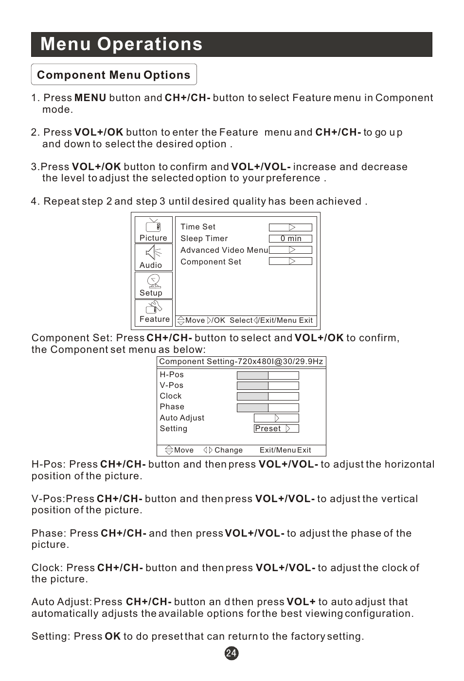 Т³гж 29, Menu operations, Component menu options | haier HLC22E User Manual | Page 29 / 43