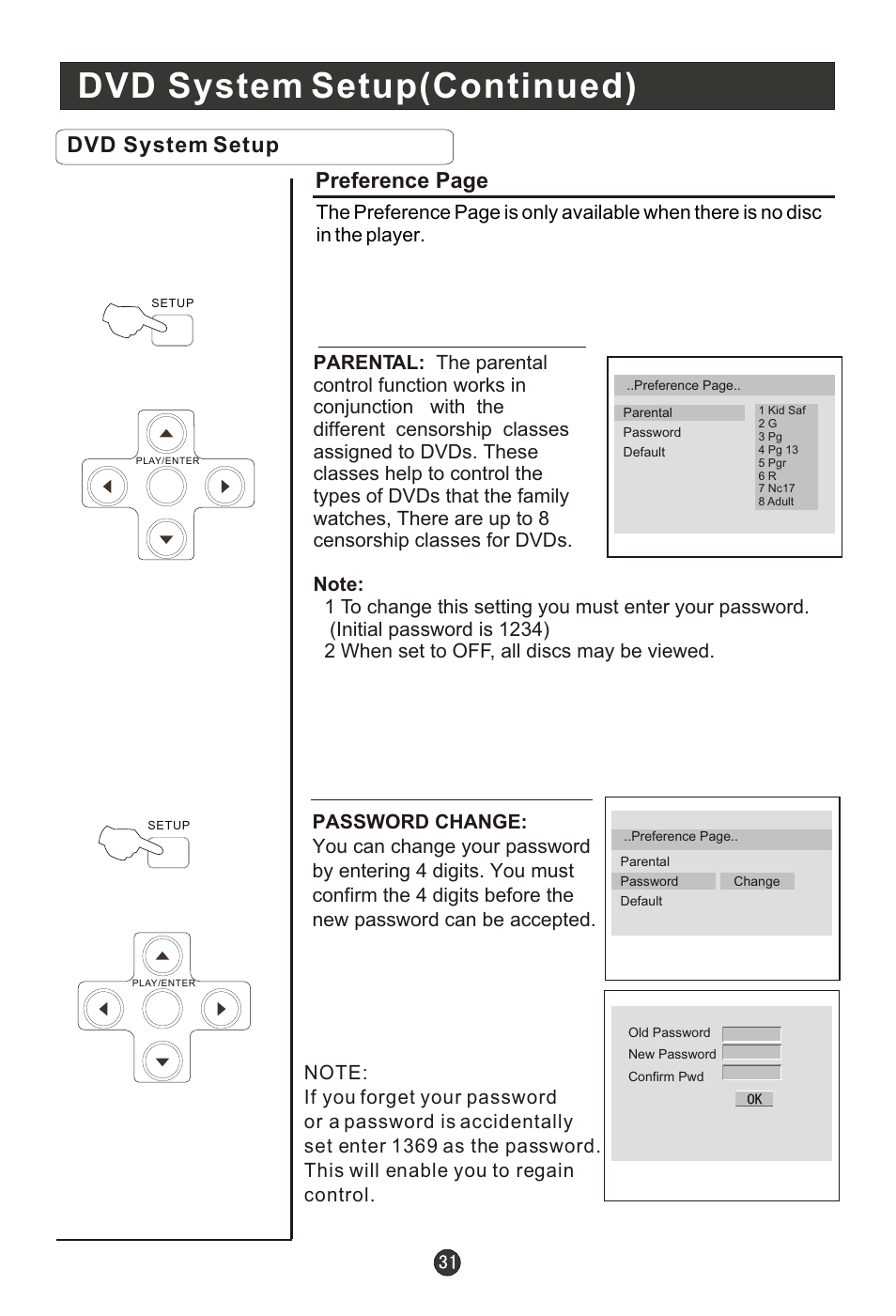 Т³гж 36, Dvd system setup(continued), Dvd system setup | Preference page | haier HLC22E User Manual | Page 36 / 43