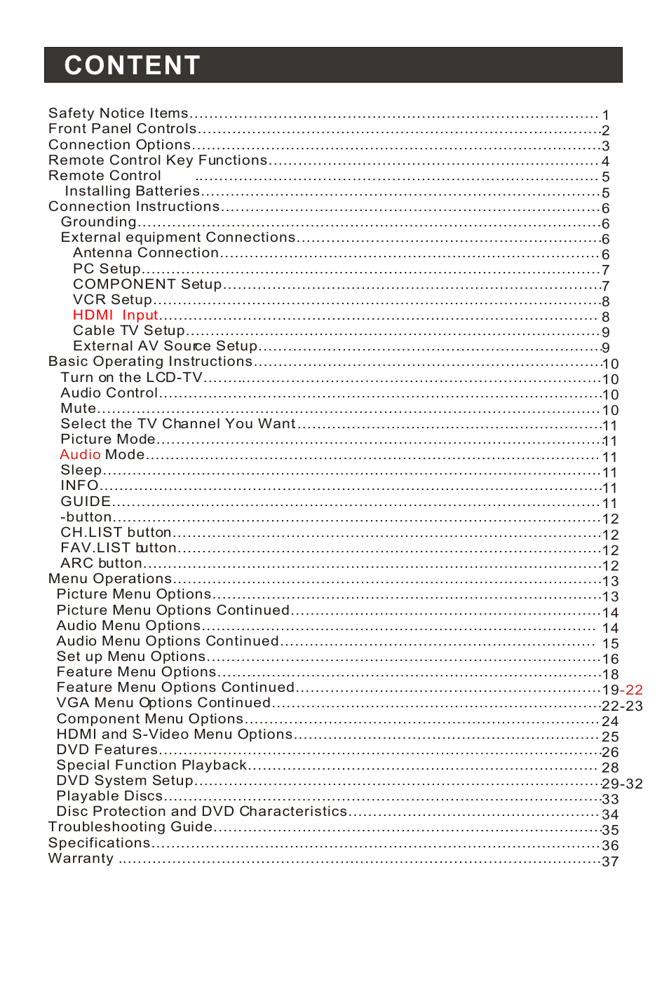 Т³гж 5, Content | haier HLC22E User Manual | Page 5 / 43