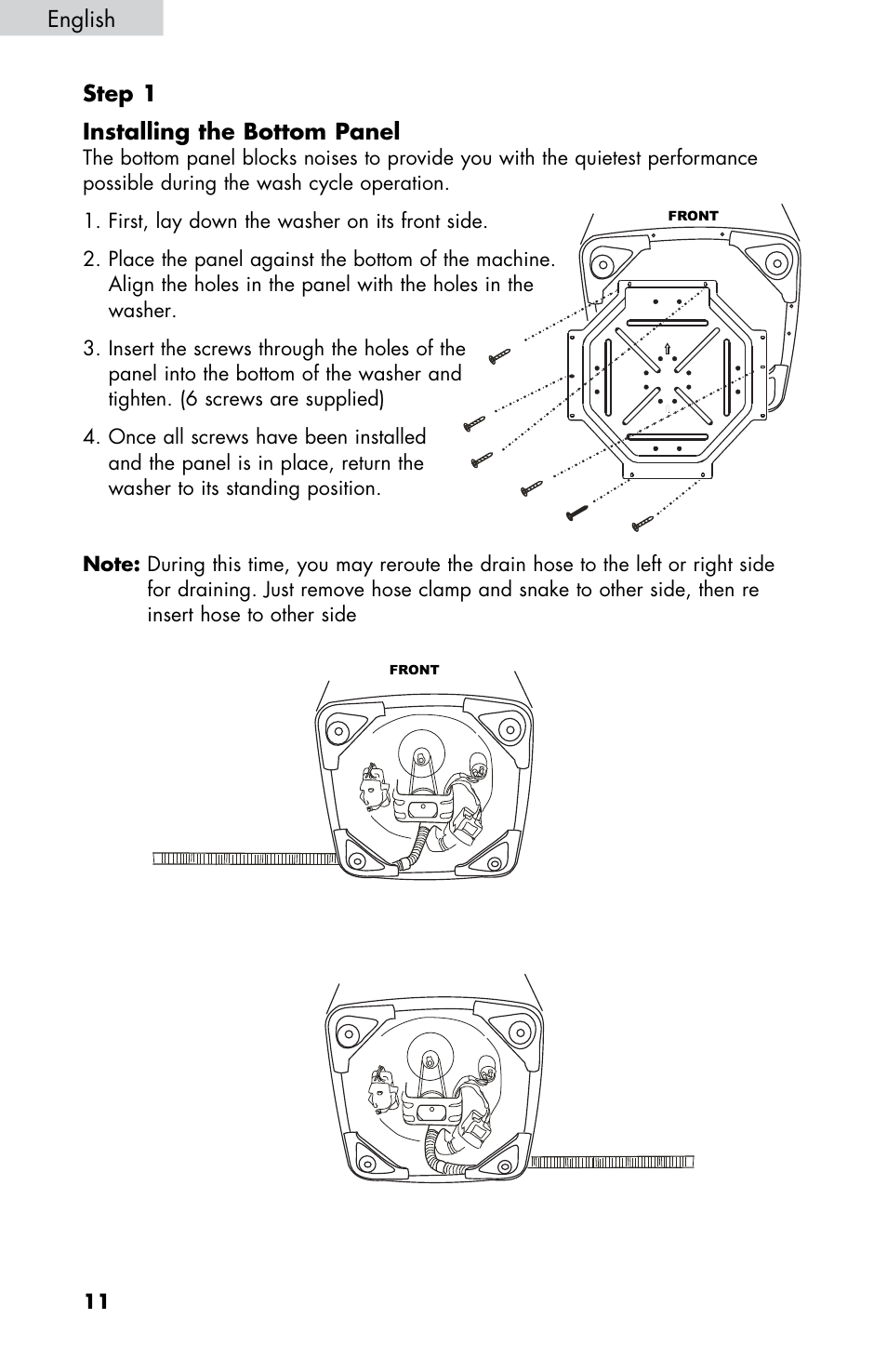 Step 1 installing the bottom panel, English | haier WD-9999-14 User Manual | Page 12 / 28