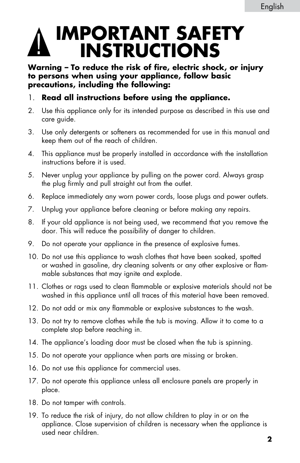 Warning, Important safety instructions | haier WD-9999-14 User Manual | Page 3 / 28