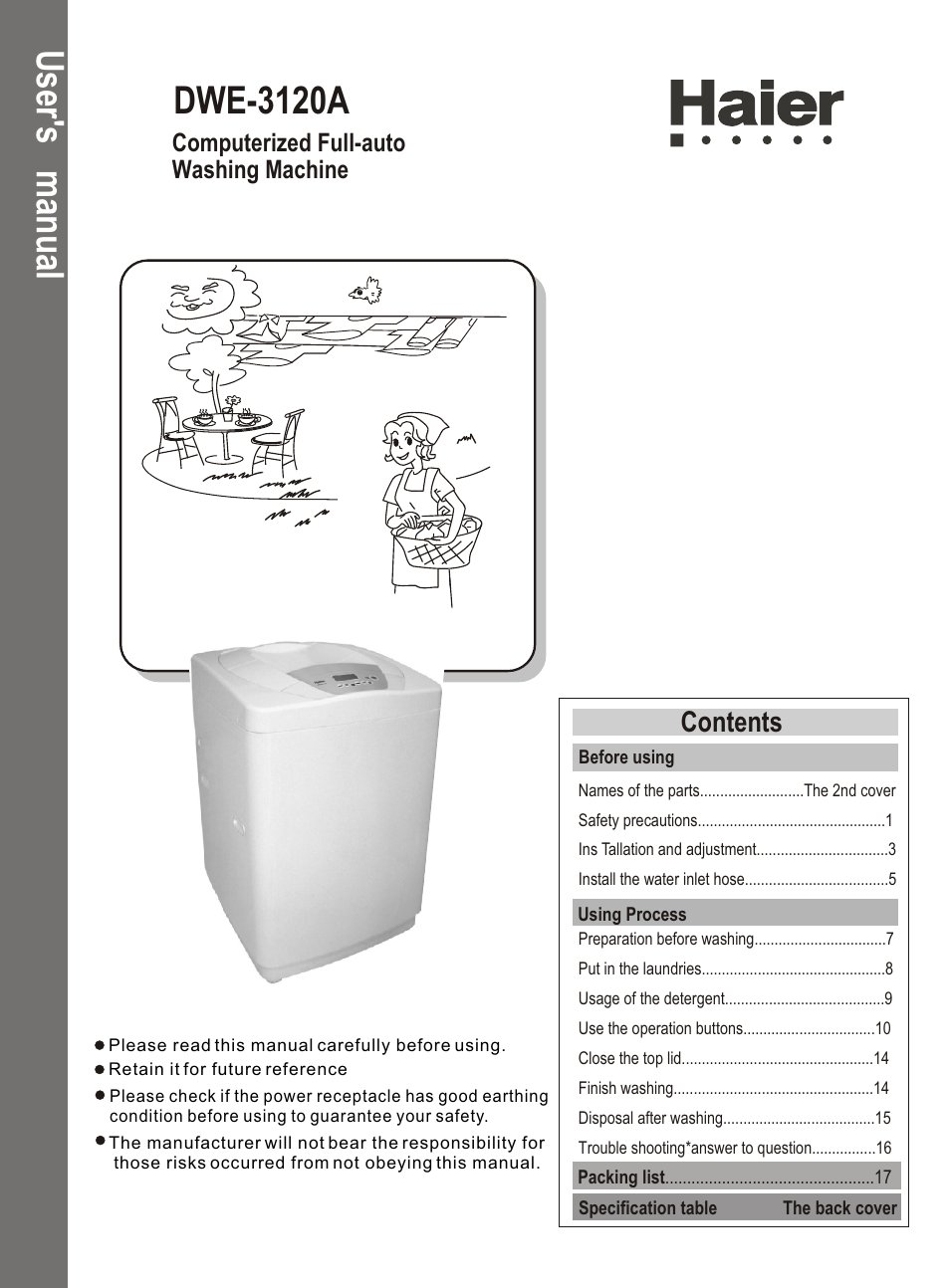 haier DWE-3120A User Manual | 20 pages