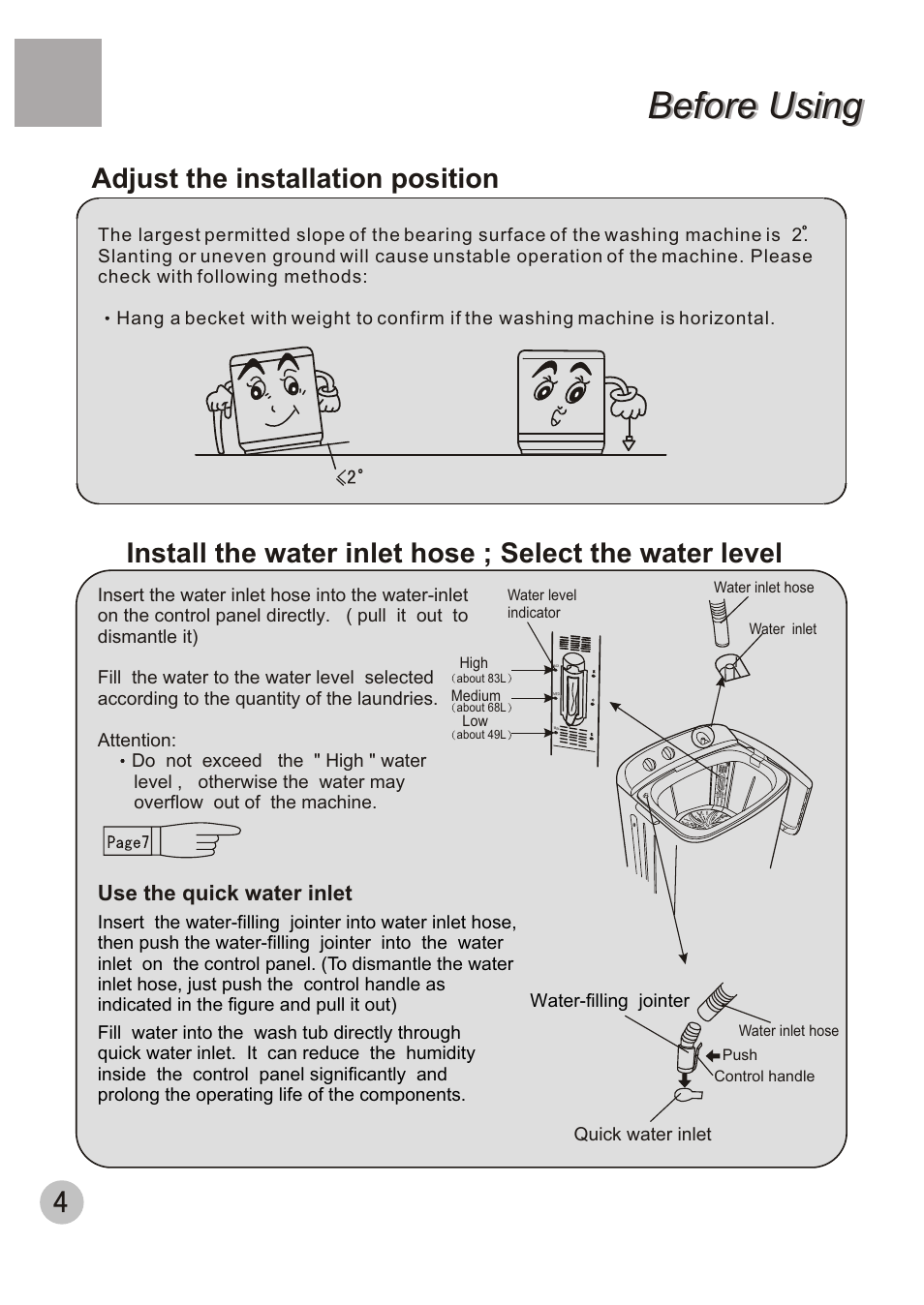 Before using, Use the quick water inlet | haier XPB80-50 User Manual | Page 6 / 12