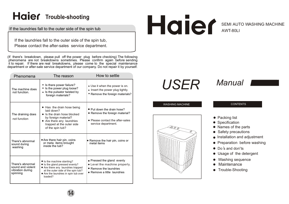 haier AWT-80LI User Manual | 8 pages