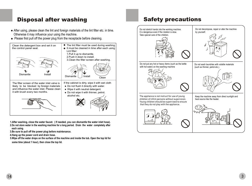 Disposal after washing safety precautions | haier HWM70-0528T User Manual | Page 5 / 10