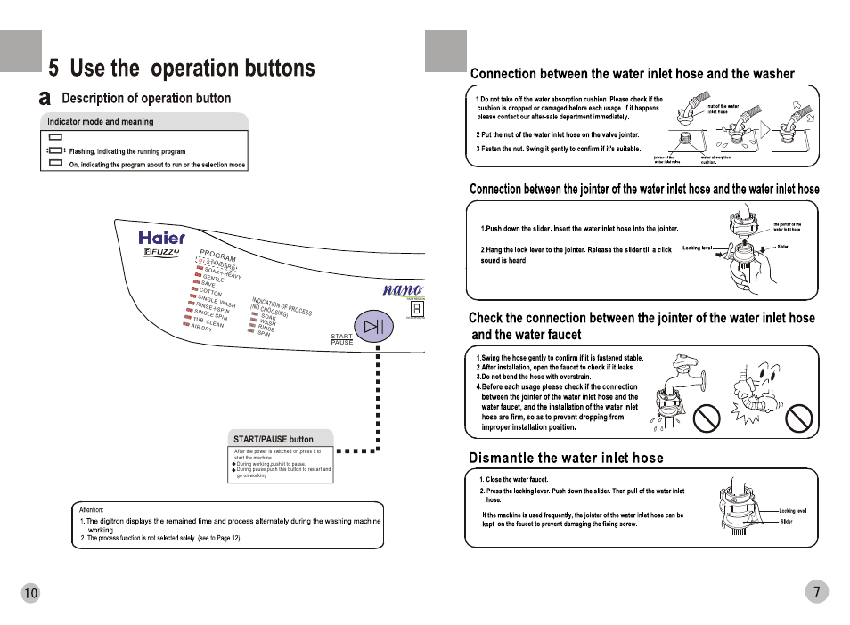 Start/pause button | haier HWM70-0528T User Manual | Page 9 / 10