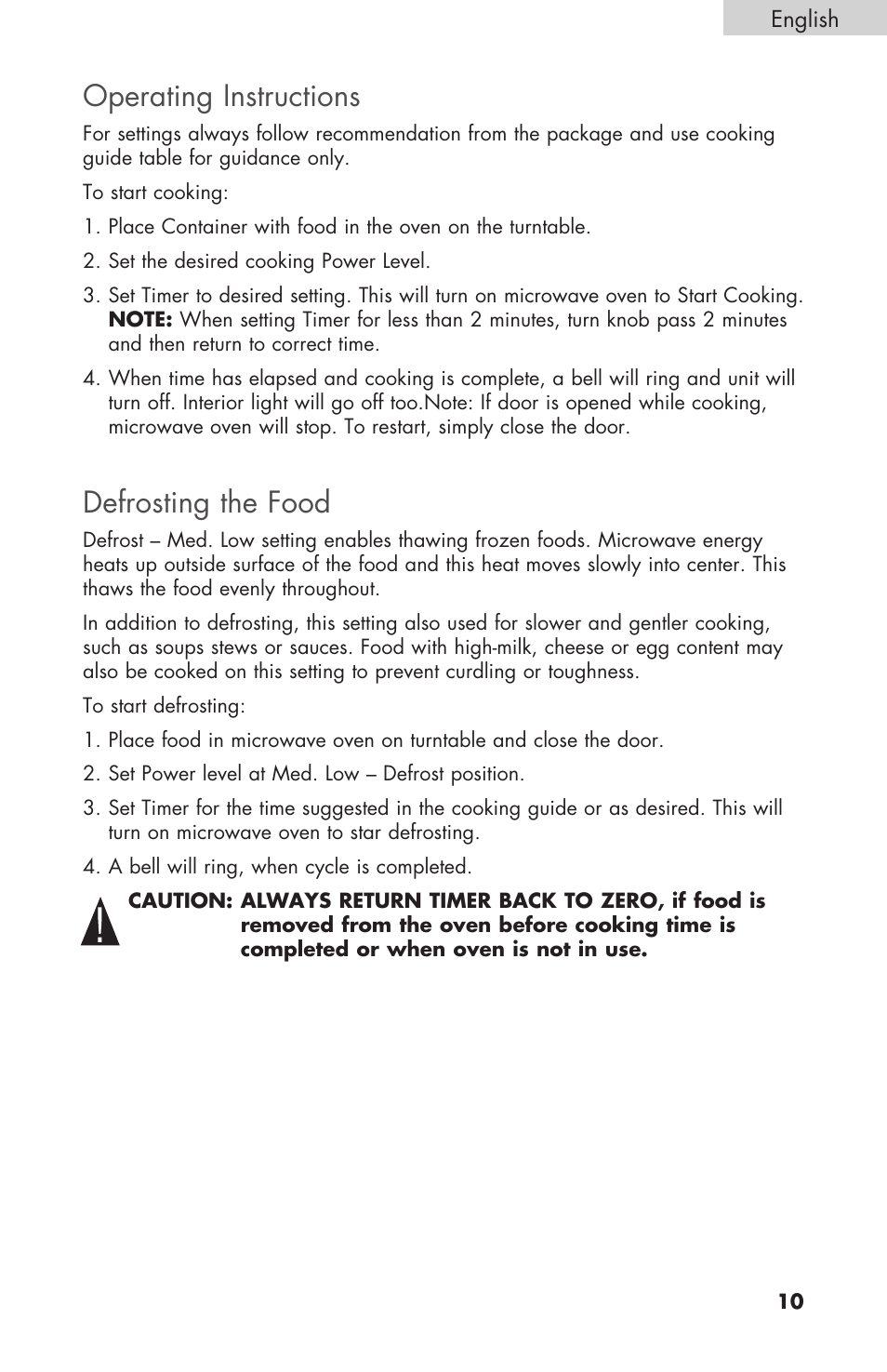 Warning, Operating instructions, Defrosting the food | haier MWM6600RW User Manual | Page 11 / 16