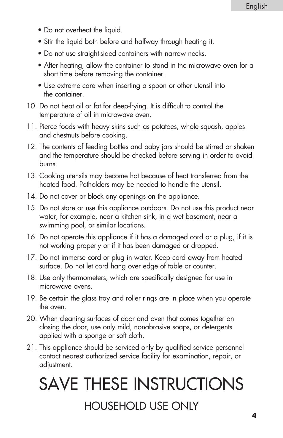 Save these instructions, Household use only | haier MWM6600RW User Manual | Page 5 / 16
