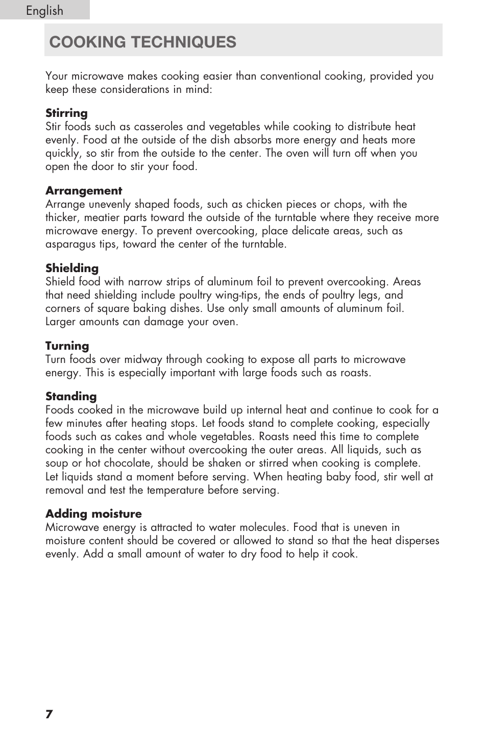 Cooking techniques | haier MWM6600RW User Manual | Page 8 / 16